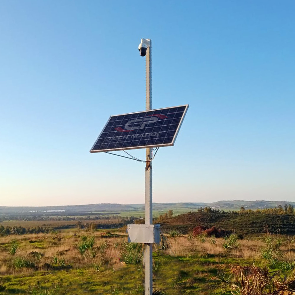 kit Poteau 6mètres vidéosurveillance solaires 1caméra PTZ motorisée pilotable à distance 24H sur 24H/ 7J sur 7J