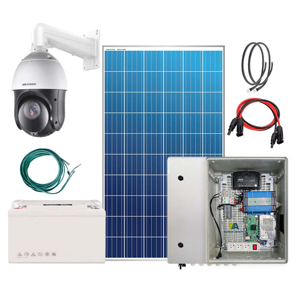 kit vidéosurveillance solaires 1caméra PTZ motorisée pilotable à distance 285Wc/ 1.800Wh Stockés/ 24H sur 24H/ 7J sur 7J