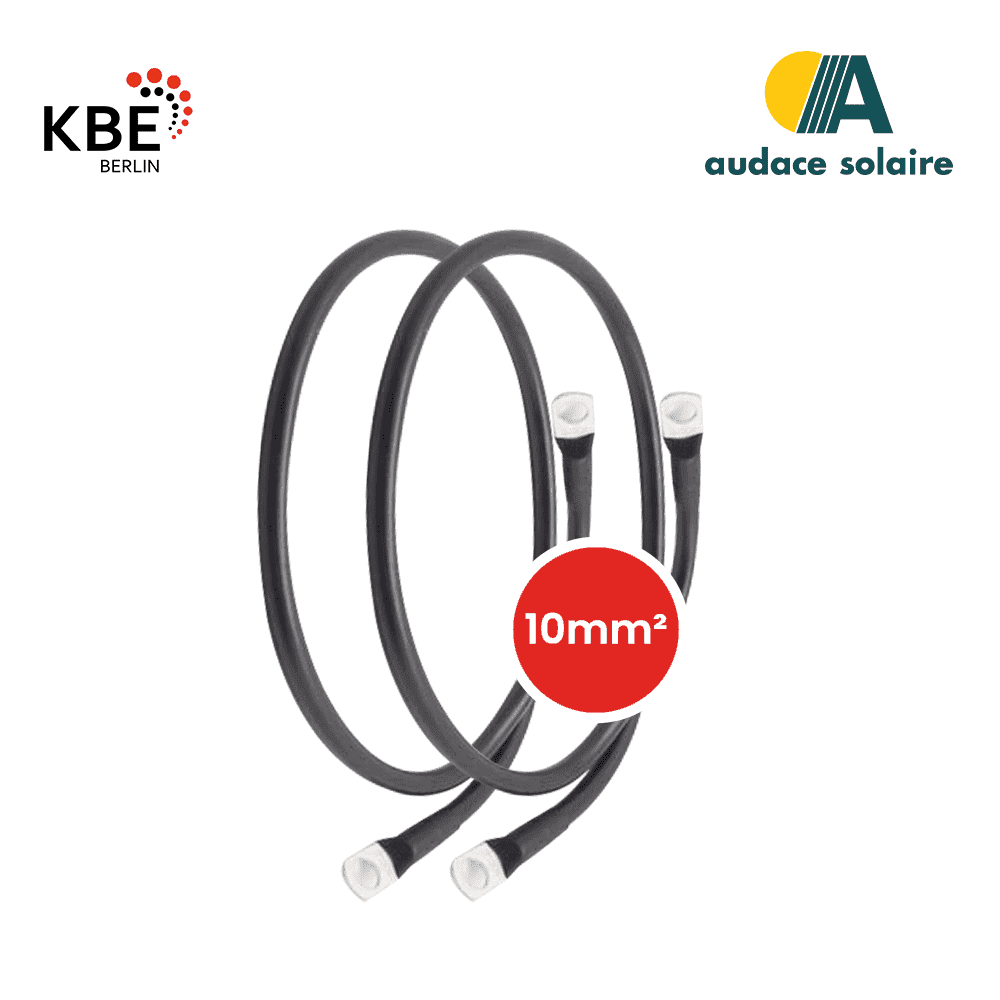 2 x Lot de 1.5 mètres de câble électrique solaire KBE de 10 mm2 M8 (liaison entre le convertisseur et la batterie)