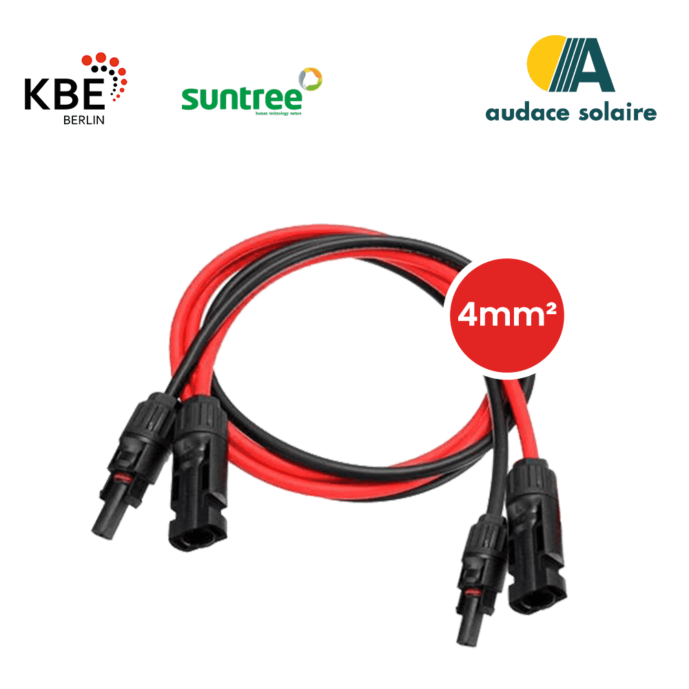 2 x Lot de 5 mètres de câble électrique solaire KBE de 4 mm2 (liaison entre les panneaux solaires et le coffret protection DC)