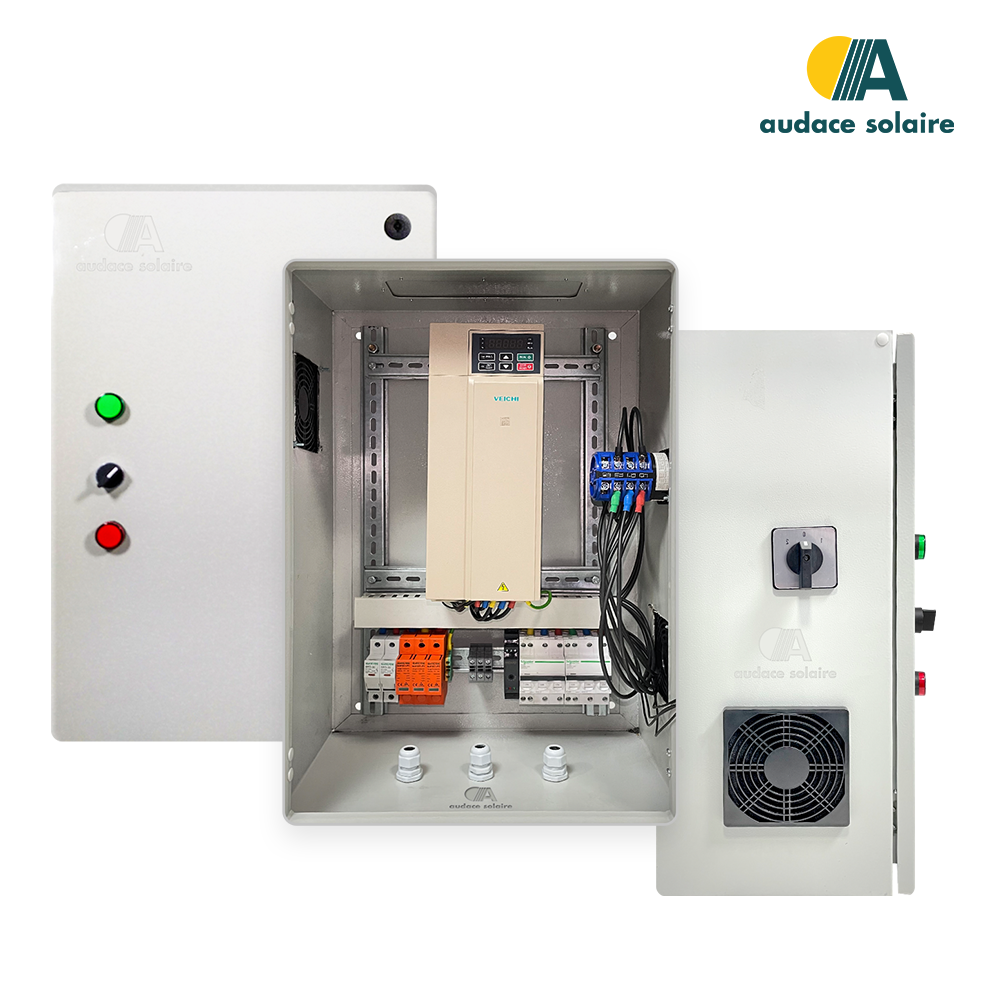 Coffret de transformation et protection DC/AC Pompage solaire Triphasé 220V 2,2Kw (Compatible Pompe Triphasé 220V Jusqu’à 3Chevaux)