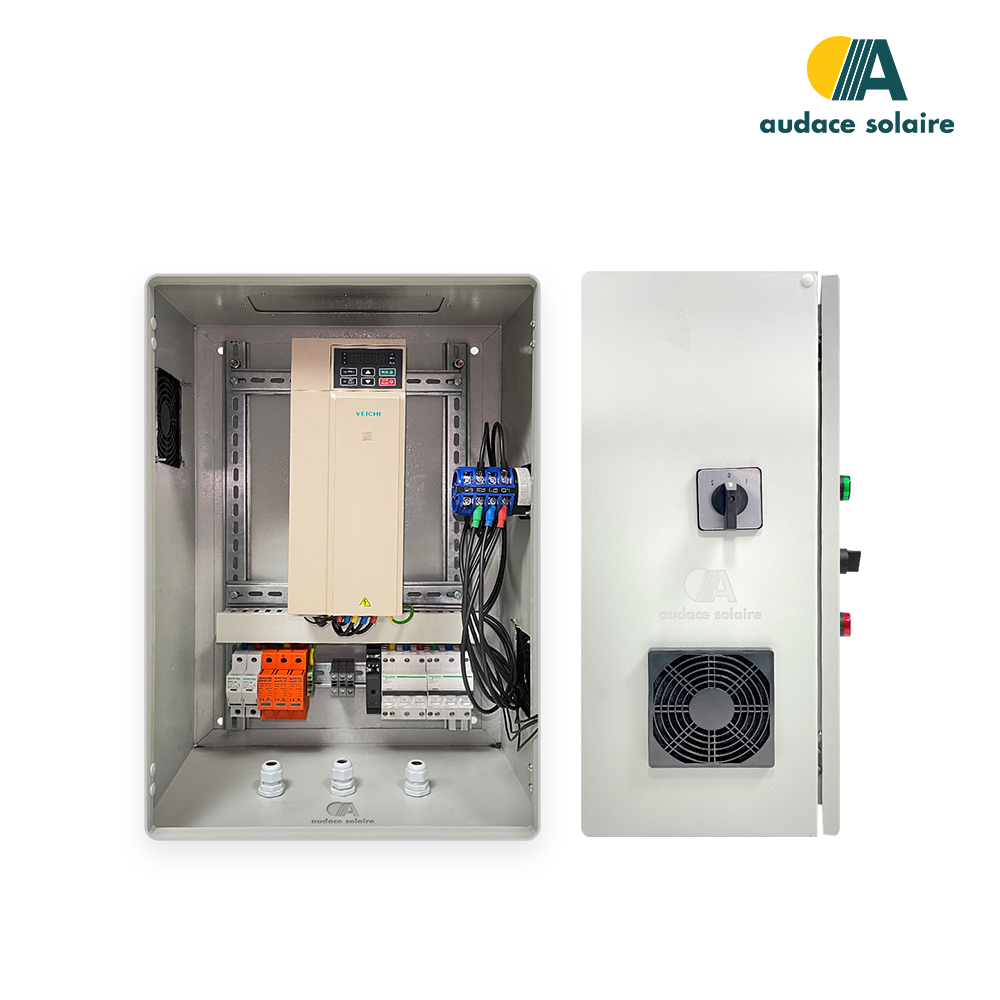Coffret de transformation et protection DC/AC Pompage solaire Triphasé 220V 2,2Kw (Compatible Pompe Triphasé 220V Jusqu’à 3Chevaux)