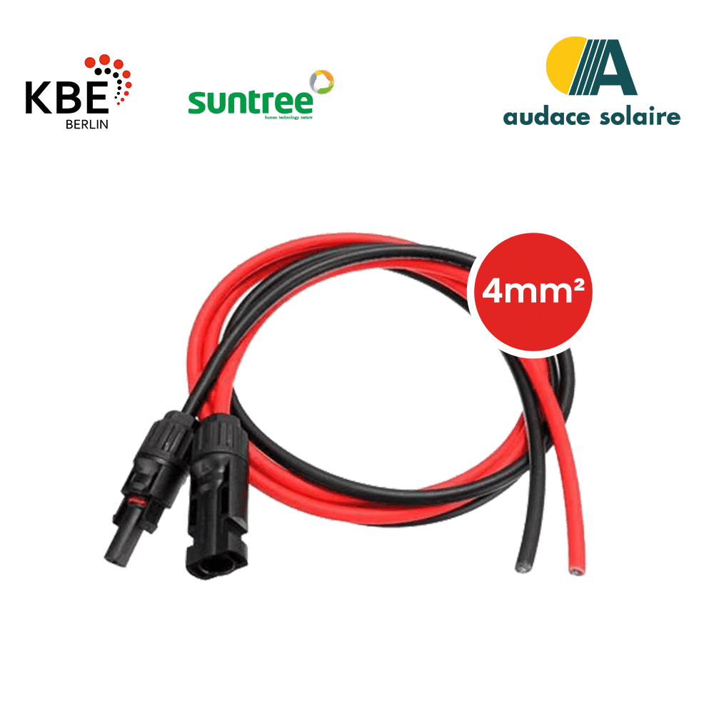 2 x Lot de 5 mètres de câble électrique solaire KBE de 4 mm2 (liaison entre le panneau solaire et le disjoncteur DC)