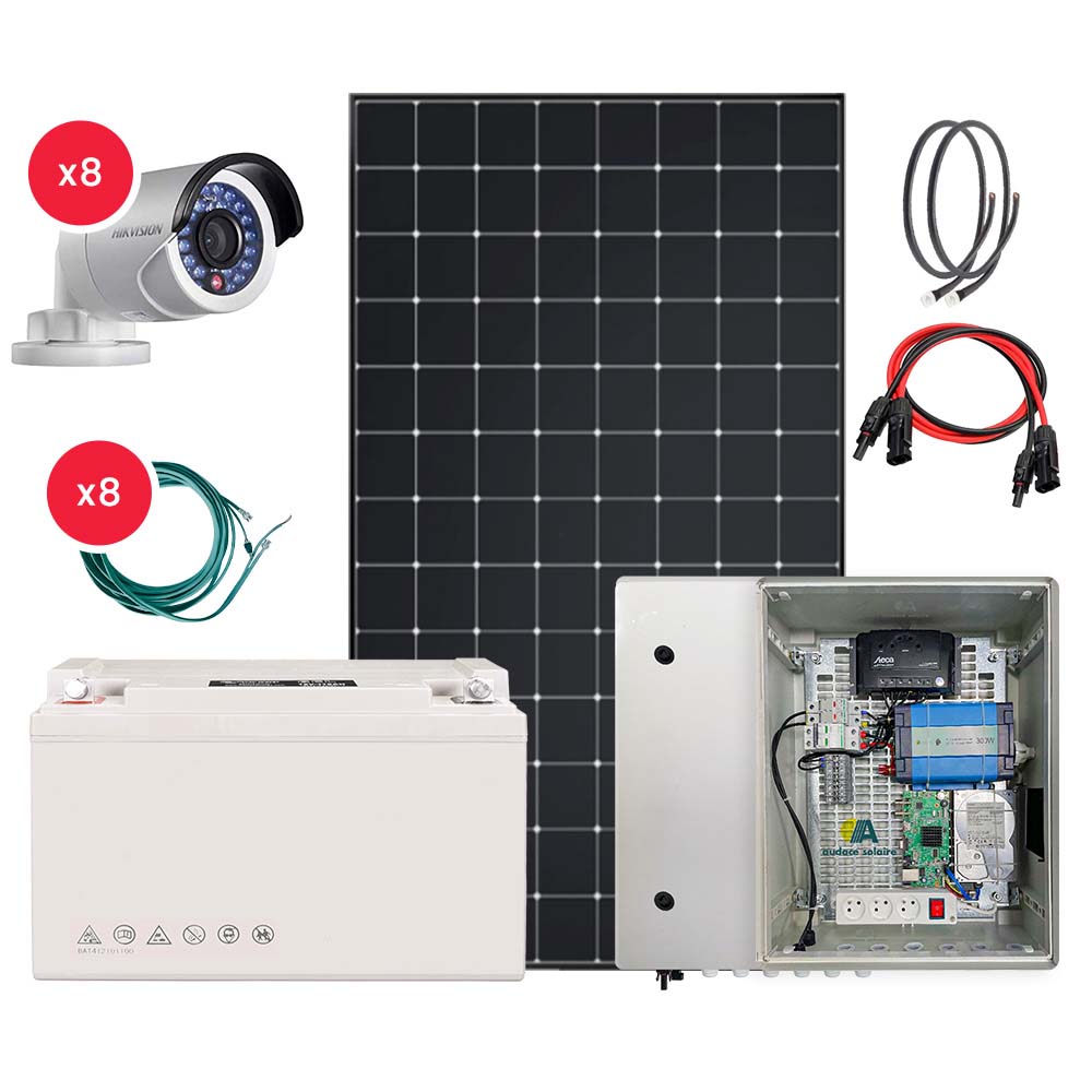 kit vidéosurveillance solaires 8 Caméras 1.080P/ 450Wc/ 3.000Wh Stockés/ 24H sur 24H/ 7J sur 7J