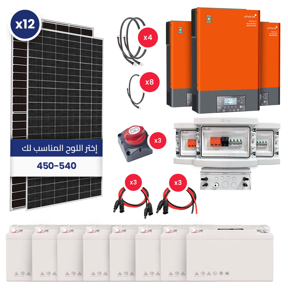 Kit solaire Autonome Triphasé – 15Kw / 380V/ 19,2KWh Stockés
