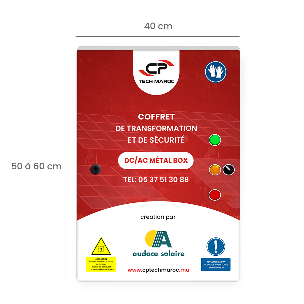 Etiquette de signalisation photovoltaïque – Coffret pompage solaire Taille Coffret solaire pré-câblé