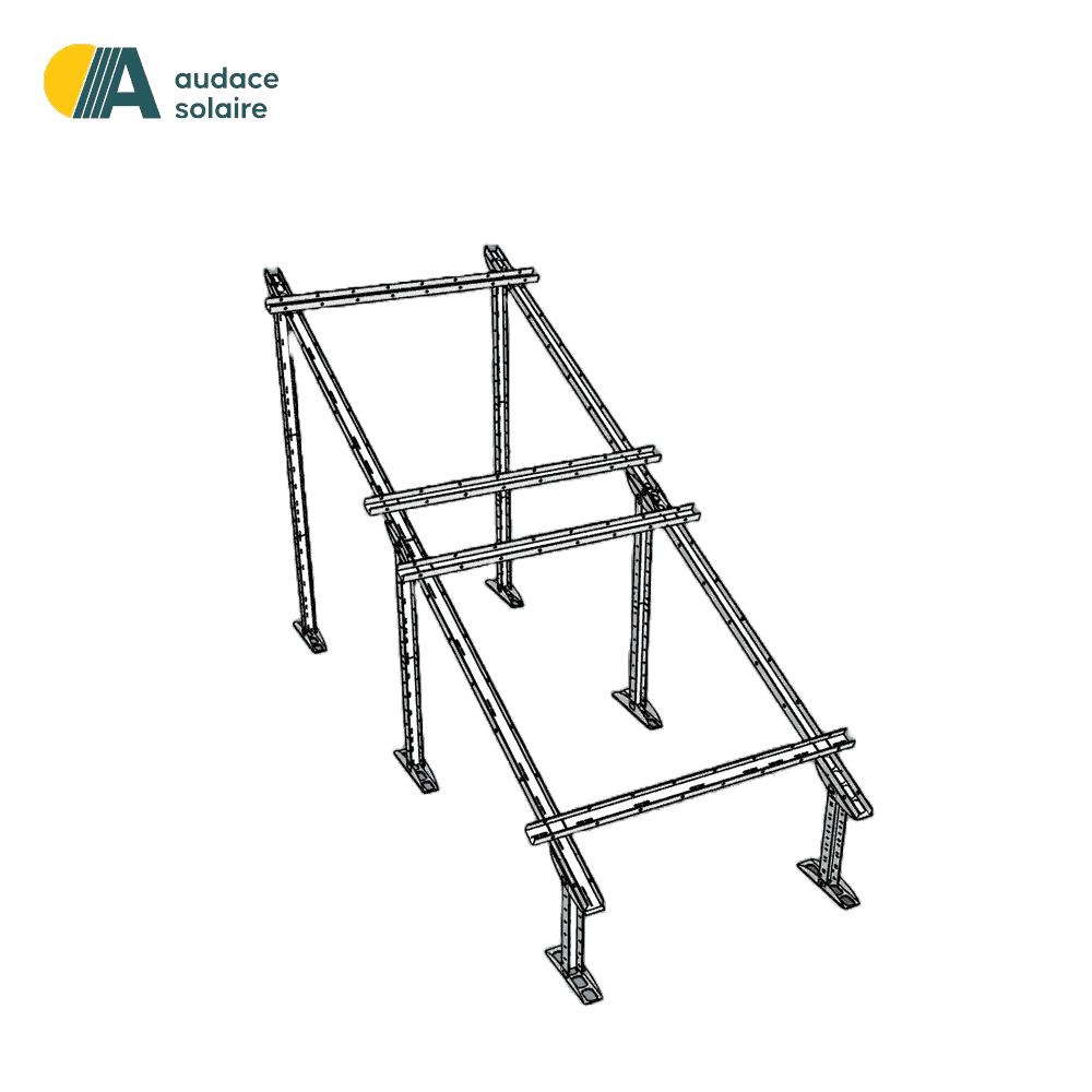Support montage facile Audace Solaire Galvanisé/ Extensible/ Sol et Toit/ Empilé/ 2 panneaux
